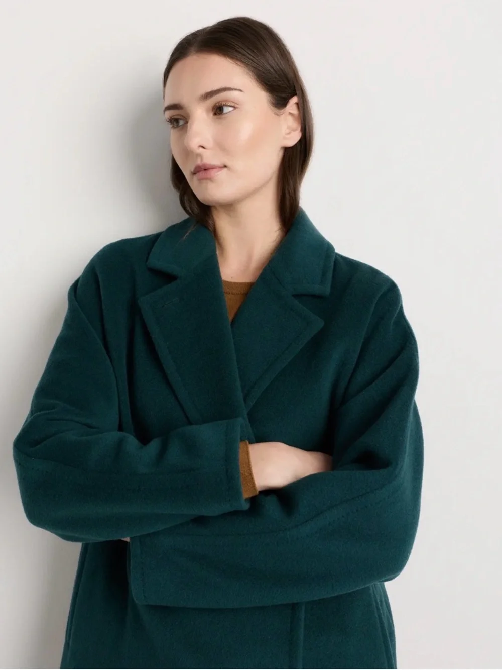 Quince Italian Wool and Cashmere Double Breasted Slouch Cost in Nocturn Green Lg